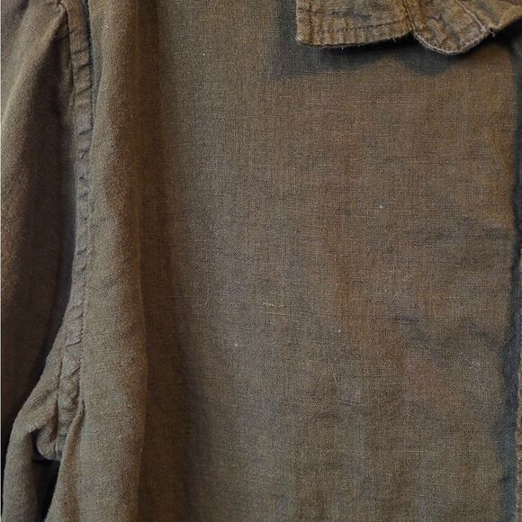 Quince Women's Martini Olive 100% Linen Short Sleeve Shirt Size XL - Picture 4 of 6